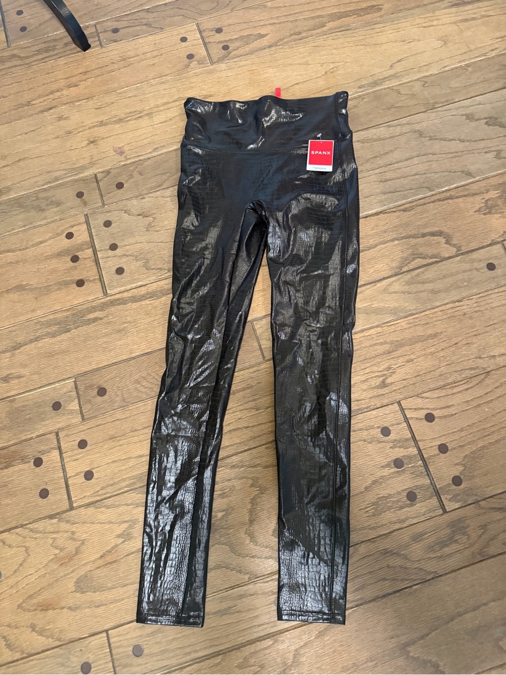 SPANX Shiny Brown High-Rise Faux-Leather Leggings